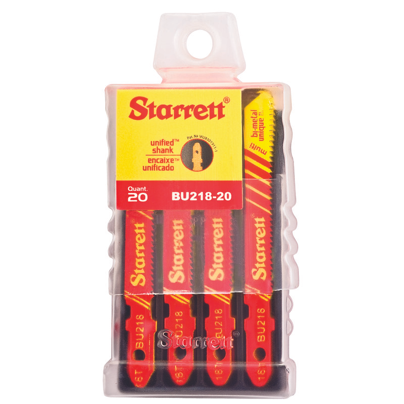 Starrett Jig Saw Blades - Unified Shank 50mm x 9.5mm x 1mm x 18TPI Regular Tooth (20 BU218-20 Wood Cutting Jig Saw Blade