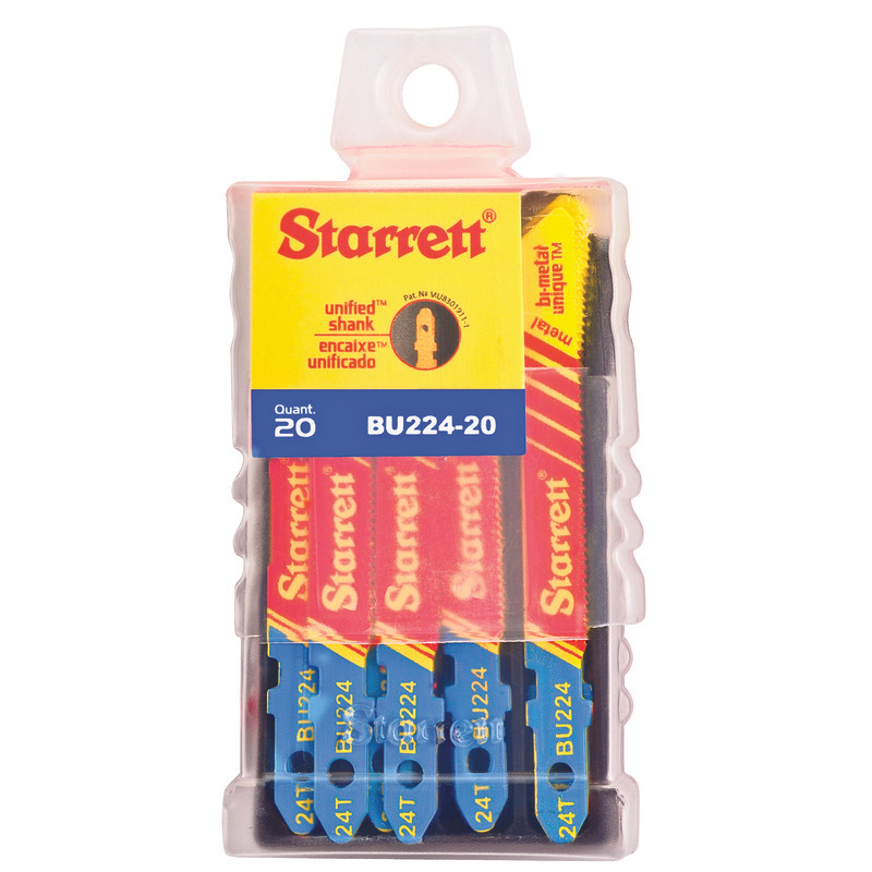 Starrett Jig Saw Blades - Unified Shank 50mm x 7.5mm x 1mm x 24TPI Regular Tooth (20 BU224-20 Metal Cutting Jig Saw Blade