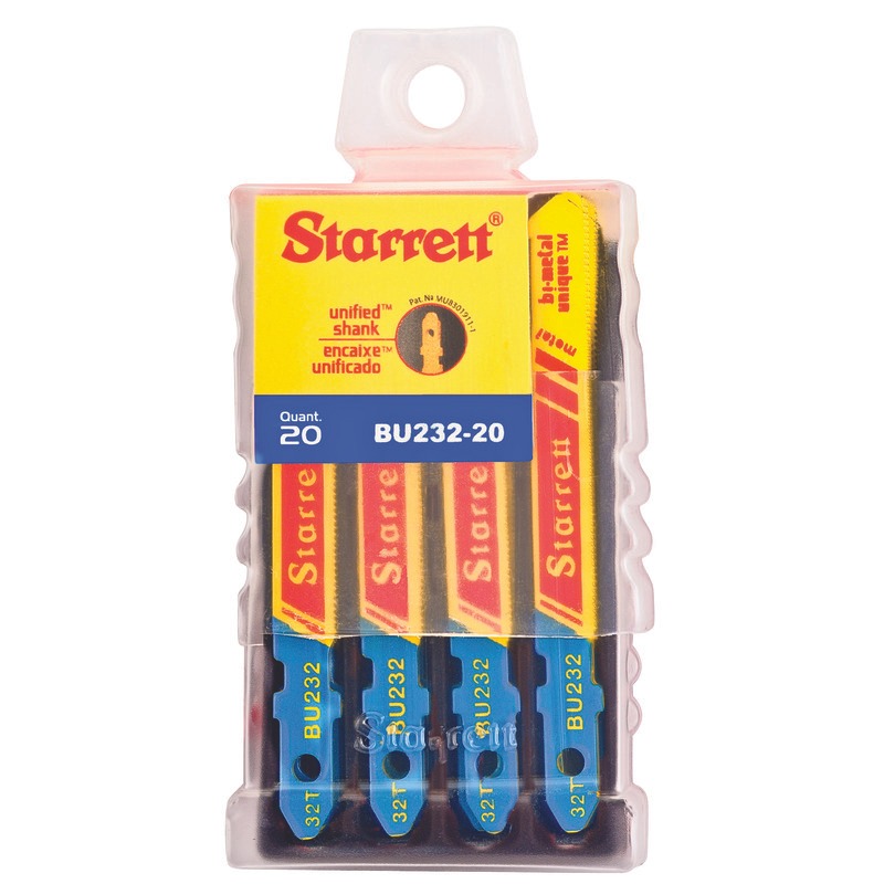Starrett Jig Saw Blades - Unified Shank 50mm x 7.5mm x 1mm x 32TPI Regular Tooth (20 BU232-20 Metal Cutting Jig Saw Blade