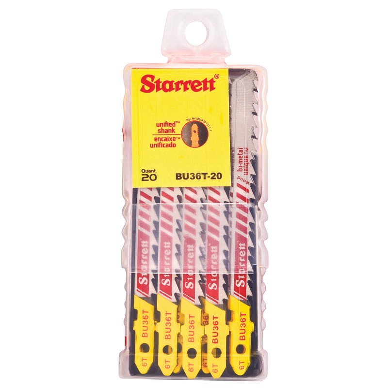 Starrett Jig Saw Blades - Unified Shank 75mm x 7.5mm x 1.3mm x 6TPI Ground Tooth (20 BU36T-20 Wood Cutting Jig Saw Blade