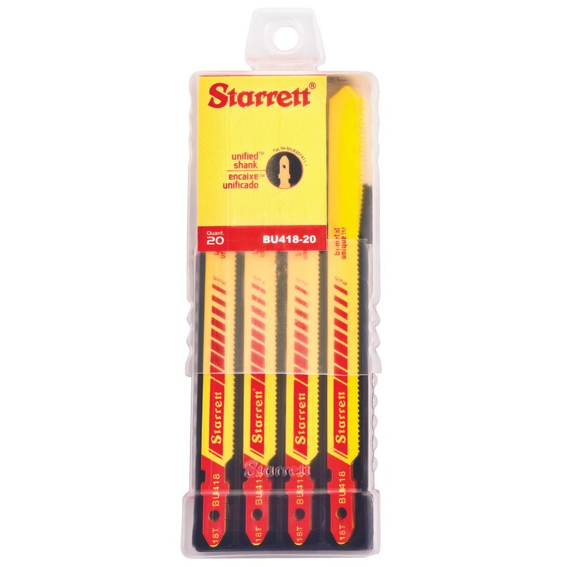 Starrett Jig Saw Blades - Unified Shank 100mm x 9.5 x 1mm x 18TPI Regular Tooth (20 BU418-20 Wood Cutting Jig Saw Blade