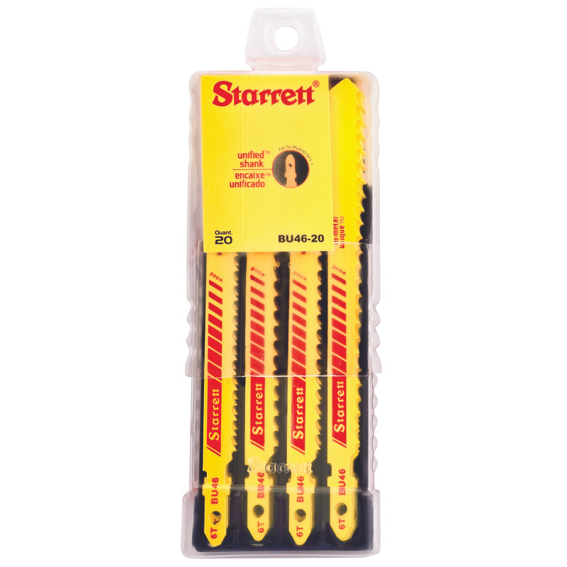 Starrett Jig Saw Blades - Unified Shank 100mm x 9.5mm x 1.3mm x 6TPI Skip tooth (20 BU46-20 Wood Cutting Jig Saw Blade