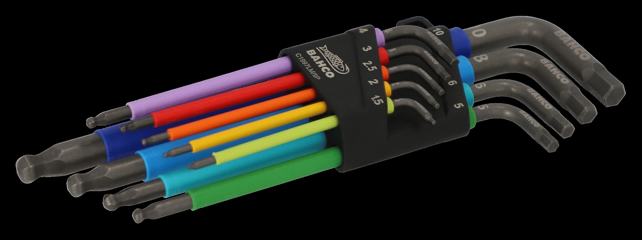 Bahco Metric Long Ball End Coloured Hex L-Key Set 1.5 mm-10 mm - 9 Pcs