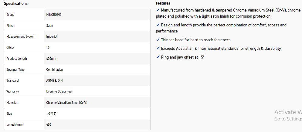 KINCROME C38C 1.3/16 COMBO SPANNER (SATIN) - Image 2