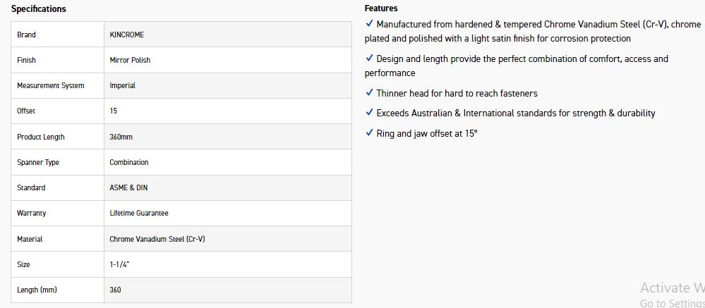 KINCROME C40C 1.1/4 COMBO SPANNER (MP) - Image 2