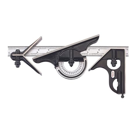 Starrett Combination Set 12in 4R Grad w/Standard Letter of Certification C434-12-4R W/SLC Combination Set with SLC, Square, Center and Reversible Protractor Head - 12"Blade Length, Forged and Hardened Steel Heads, 4R Graduation Type