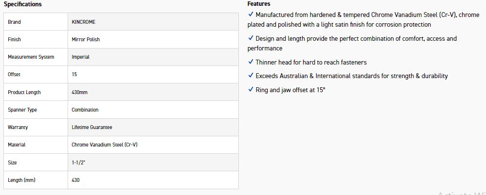 KINCROME C48C 1.1/2 COMBO SPANNER (MP) - Image 2