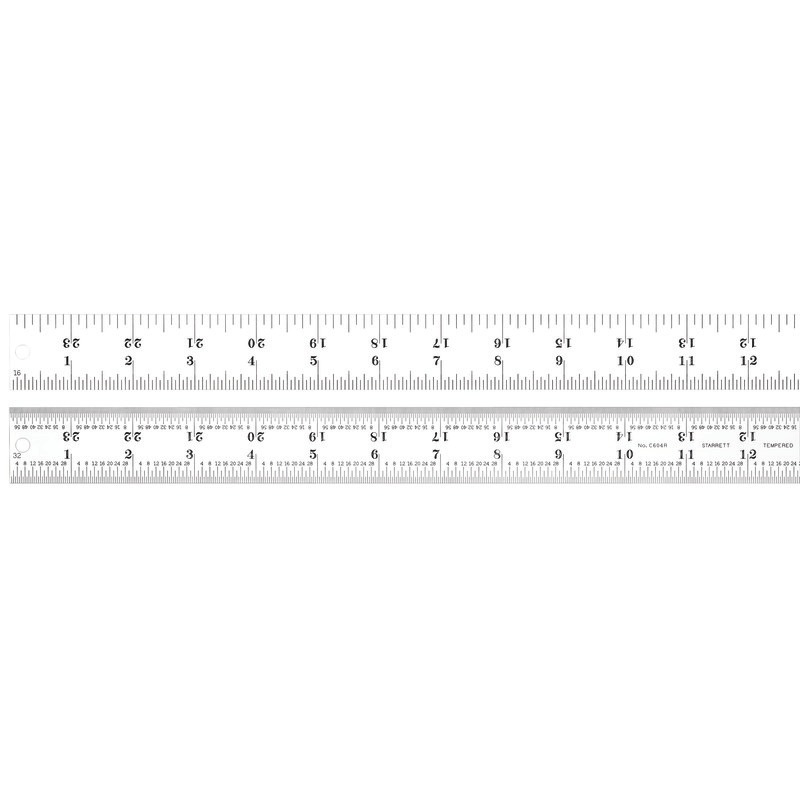 Starrett Steel Rule 24in 4R Grad w/Standard Letter of Certification C604R-24 W/SLC Spring Tempered Steel Rule with Inch Graduations, 4R Style Graduations, 24" Length, 1-1/4" Width, 3/64" Thickness