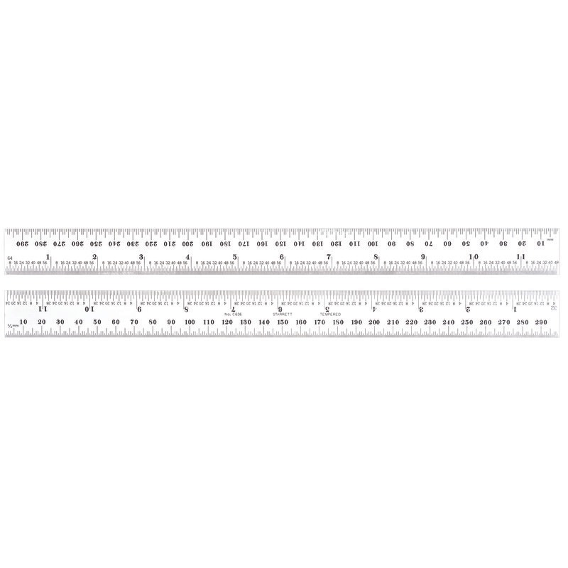 Starrett Steel Rule 300mm (11 3/4in) No. 36 Grad C636-300 Spring-Tempered Steel Rule with Millimeter and Inch Graduations