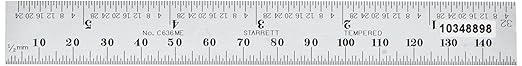 Starrett Steel Rule 150mm No.36 Grad w/Standard Letter of Certification C636ME-150 W/SLC Spring Tempered Steel Rule With Millimeter And Inch Graduations, with Standard Letter of Certification, 150mm Length, 19mm Width, 1.2mm Thickness