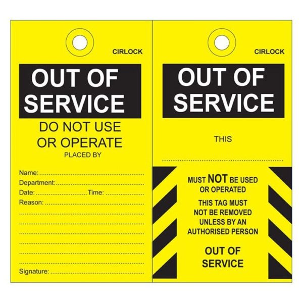 CIRLOCK - SAFETY TAG, POLY 140 x 75mm OUT OF SERVICE, [25] PK
