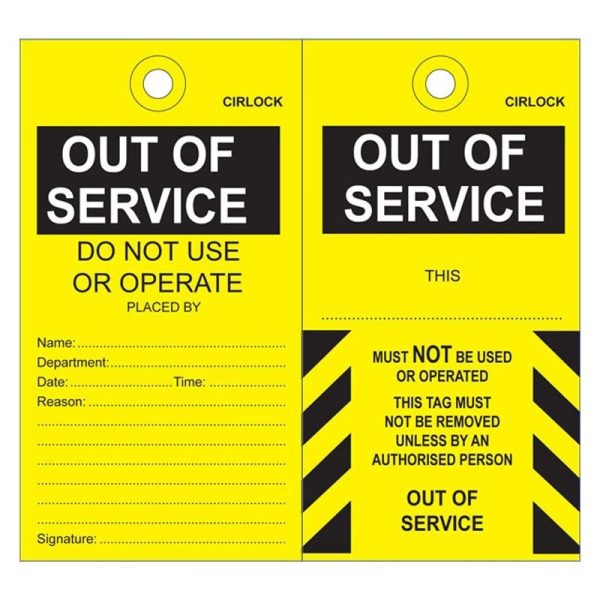 CIRLOCK - SAFETY TAG, POLY 140 x 75mm OUT OF SERVICE, [5] PK