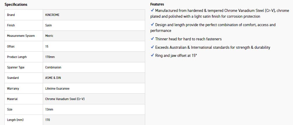 KINCROME CM13C 13MM COMBO SPANNER (SATIN) - Image 3