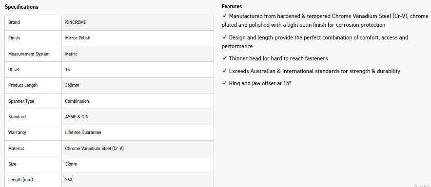 KINCROME CM32C 32MM COMBO SPANNER (MP) - Image 2