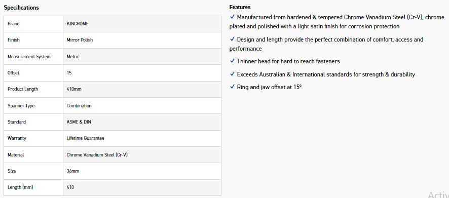 KINCROME CM36C 36MM COMBO SPANNER (MP) - Image 2