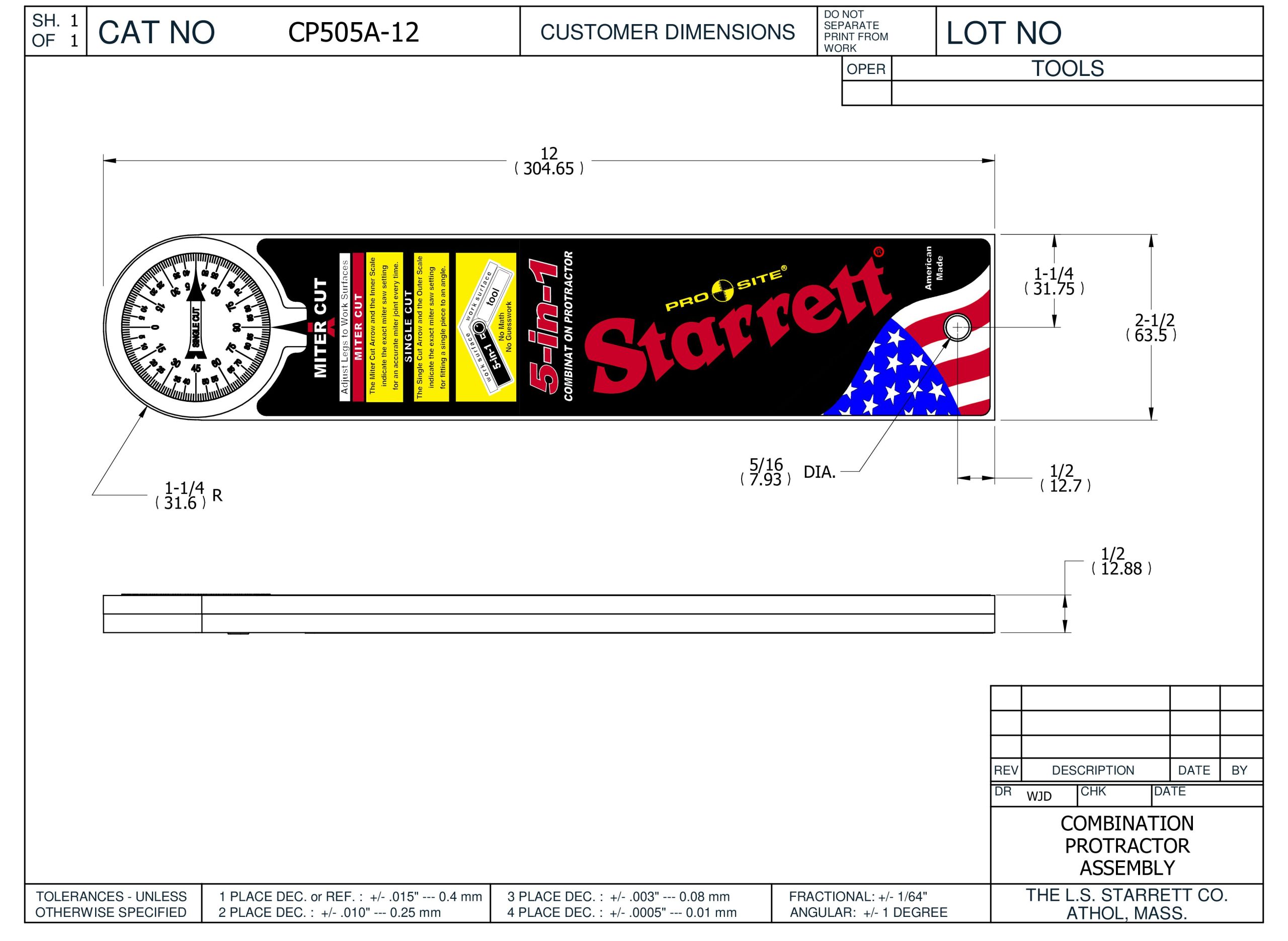 Starrett 300mm Combination Protractor CP505A-12 Combination Protractor - Image 9