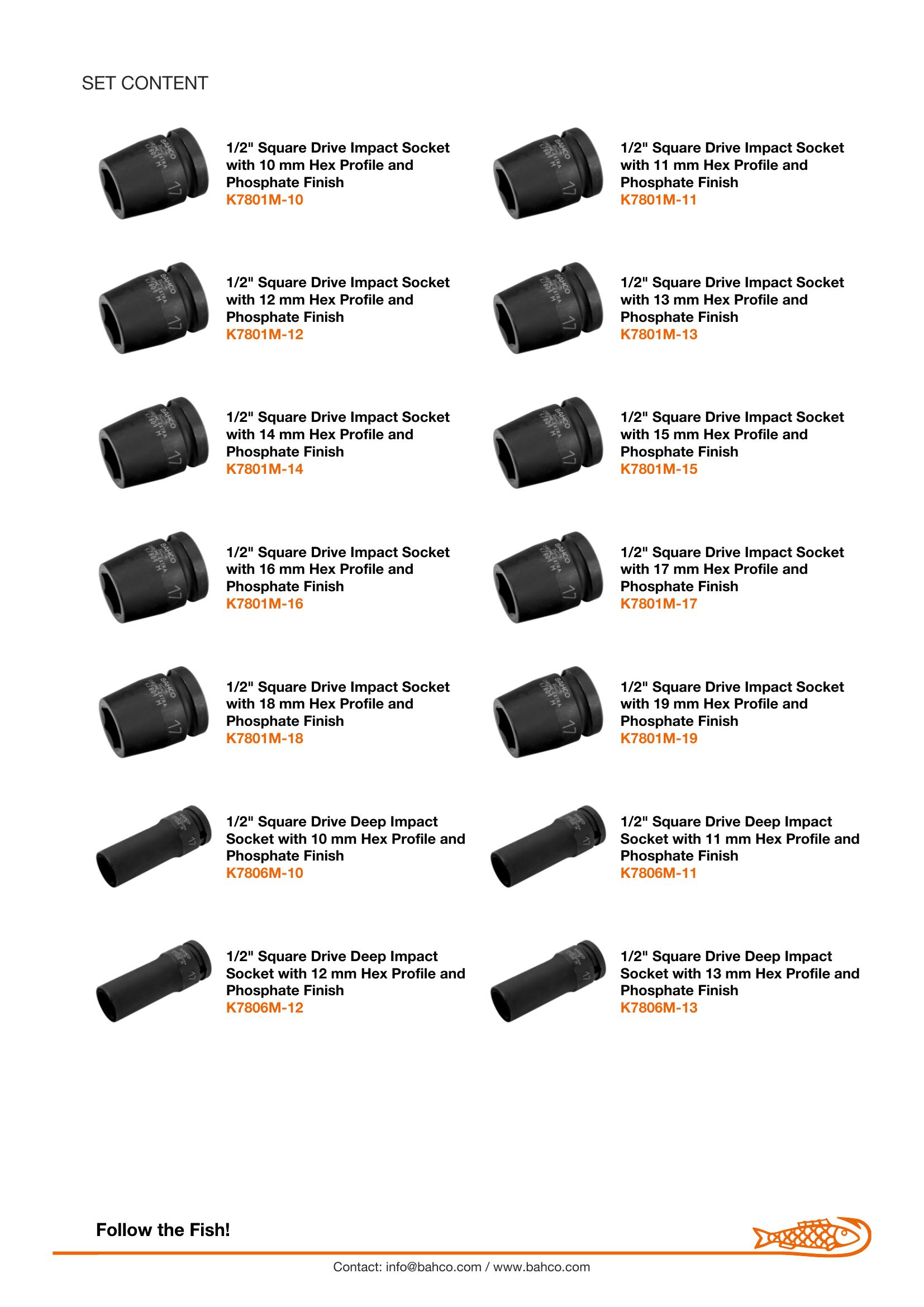 Bahco 20 piece 1/2" Long & Standard Impact Socket Set. Set contains: Standard - 10, 11, 12, 13, 14, 15, 16, 17, 18 & 19mm. Deep: 10, 11, 12, 13, 14, 15, 16, 17, 18 & 19mm - Image 6