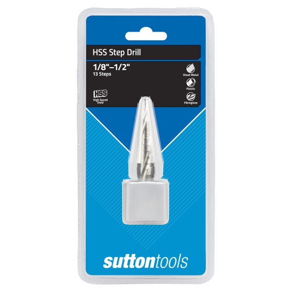DRILL STEP HSS 1/8-1/2IN 13-STEP SPIRAL FLUTE SUTTON