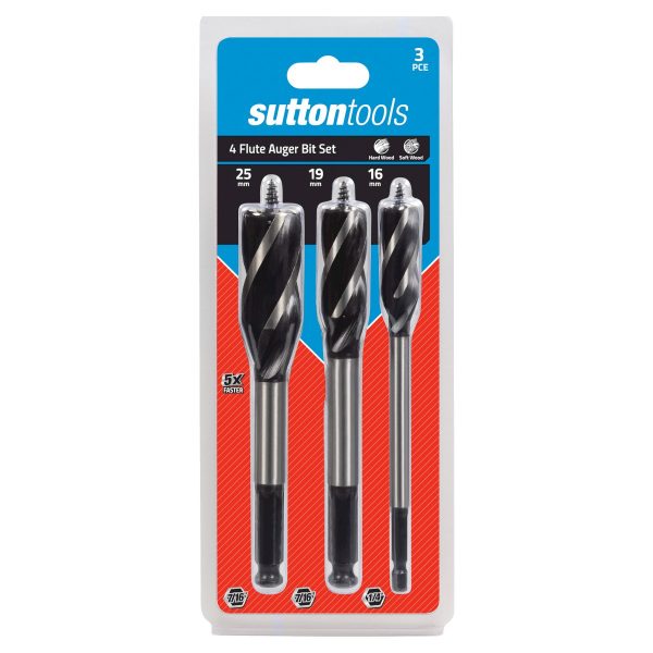 DRILL D514 AUGER BIT SET 4-FLUTE 16-25MM 3PC