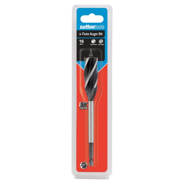 DRILL D514 16.0mm x 165mm AUGER BIT 4-FLUTE 1/4" HEX SHANK