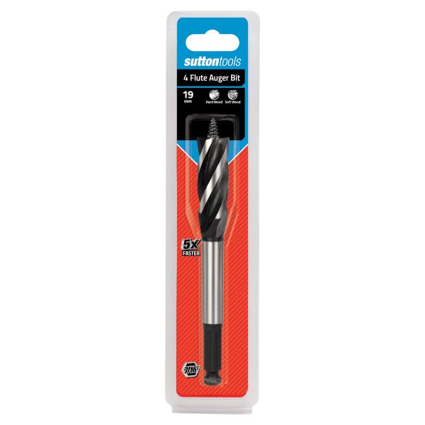 DRILL D514 19.0mm x 165mm AUGER BIT 4-FLUTE 7/16" HEX SHANK