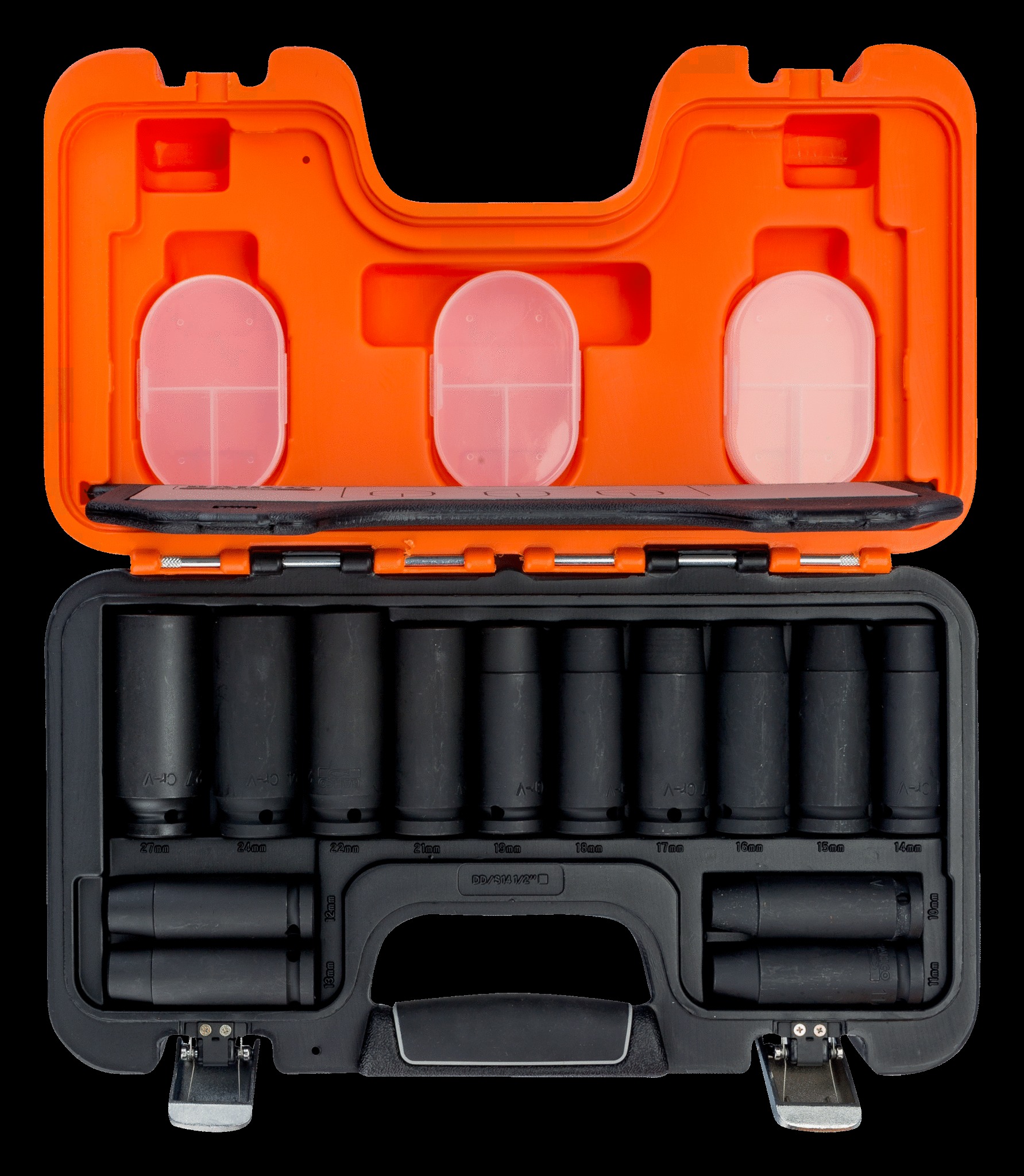 Bahco 14 piece 1/2" Drive Long Impact Socket Set. Set contains: 10, 11, 12, 13, 14, 15, 16, 17, 18, 19, 21 (length: 80mm), 22, 24 & 27mm (length: 88mm) - Image 2