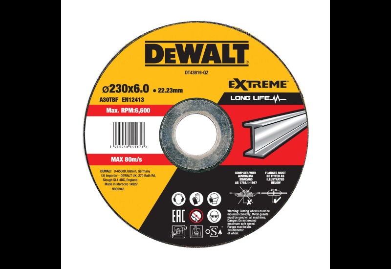 DEWALT - ABRASIVE CUT OFF DISC EXTREME 230 x 6mm GRINDING METAL