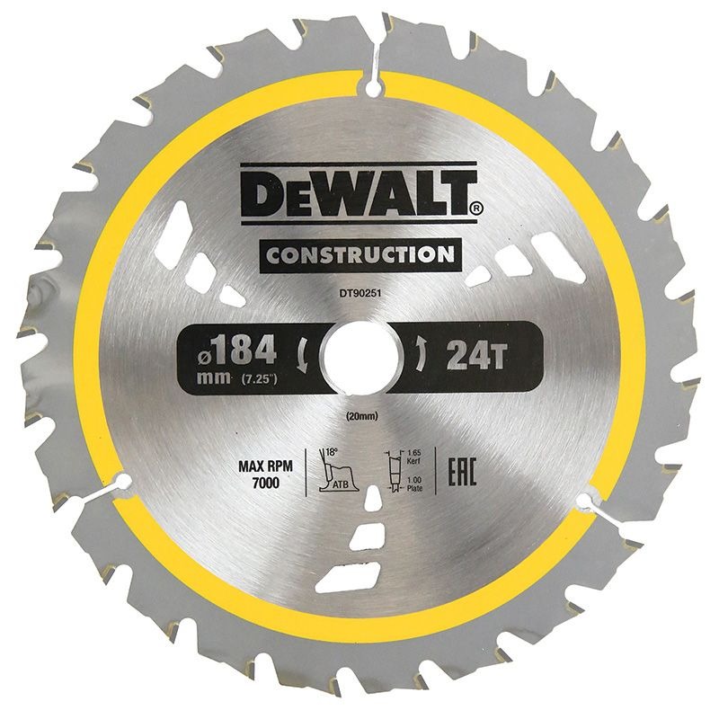 DEWALT - BLADE, CIRCULAR SAW 24T CONSTRUCTION, 184 x 20mm