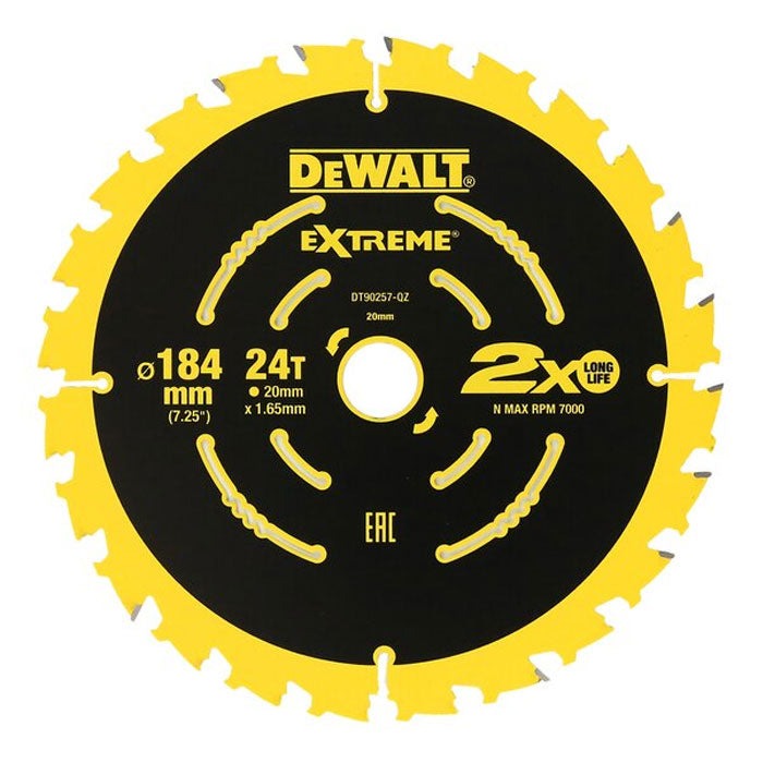 DEWALT - BLADE, CIRCULAR SAW EXTREME 184mm x 20mm 24TPI WOOD (10)