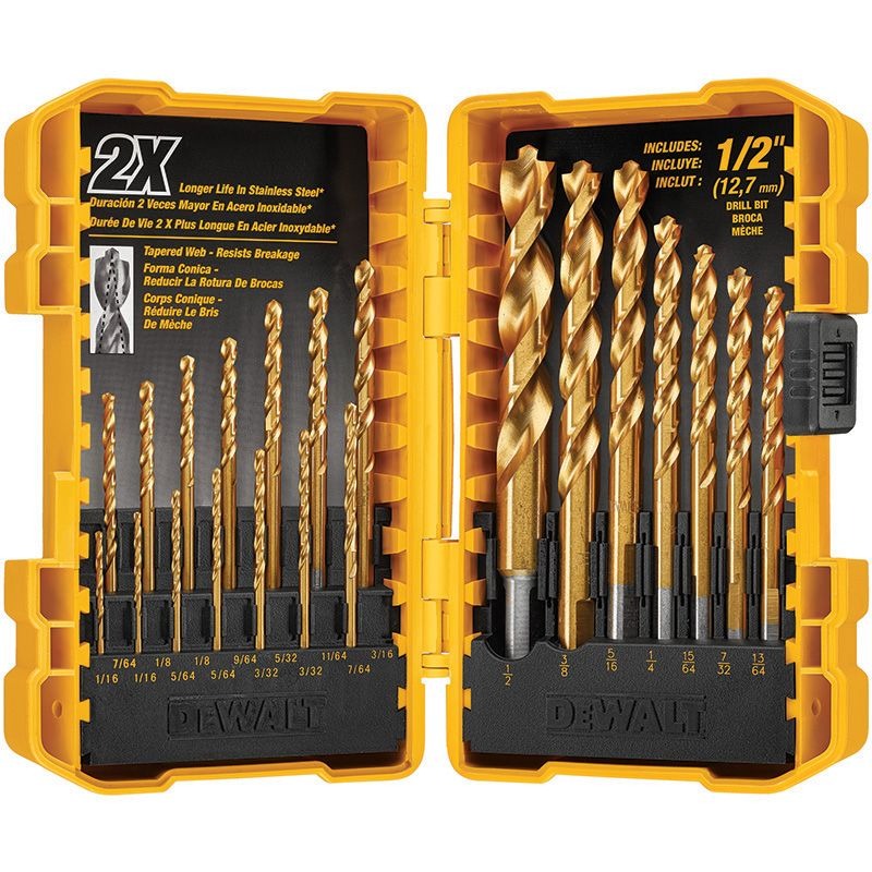 DEWALT - DRILL BIT SET, 21PC TITANIUM HSS, PILOT POINT, 1/16 - 1/2in