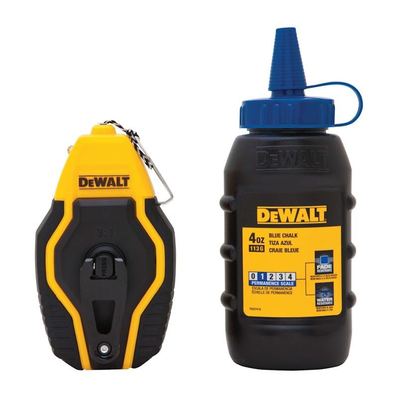 DEWALT - CHALK REEL KIT, COMPACT 9m WITH 113g BOTTLE BLUE CHALK