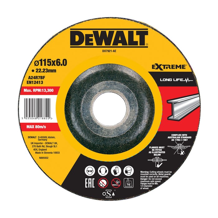 DEWALT - ABRASIVE CUT OFF DISC EXTREME 115 x 6mm GRINDING METAL
