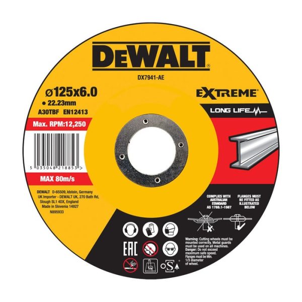 DEWALT - ABRASIVE CUT OFF DISC EXTREME 125 x 6mm GRINDING METAL