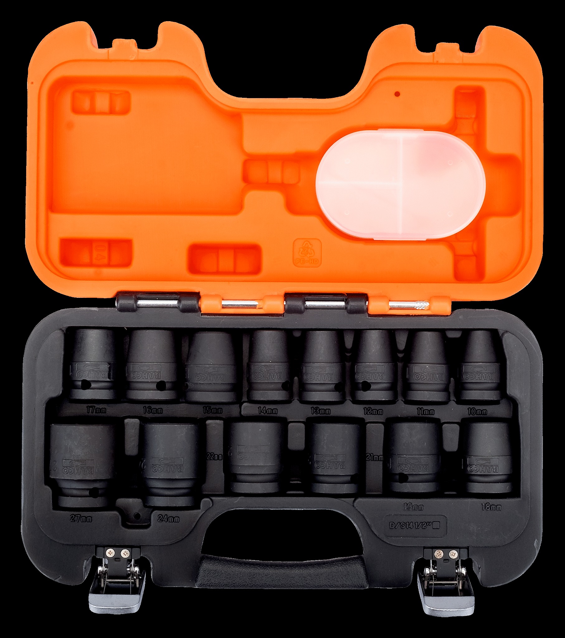Bahco 14 piece 1/2" Drive Impact Socket Set. Set contains: 10, 11, 12, 13, 14, 15, 16, 17, 18, 19, 21, 22 (length: 38mm), 24 & 27mm (length: 45mm) - Image 2