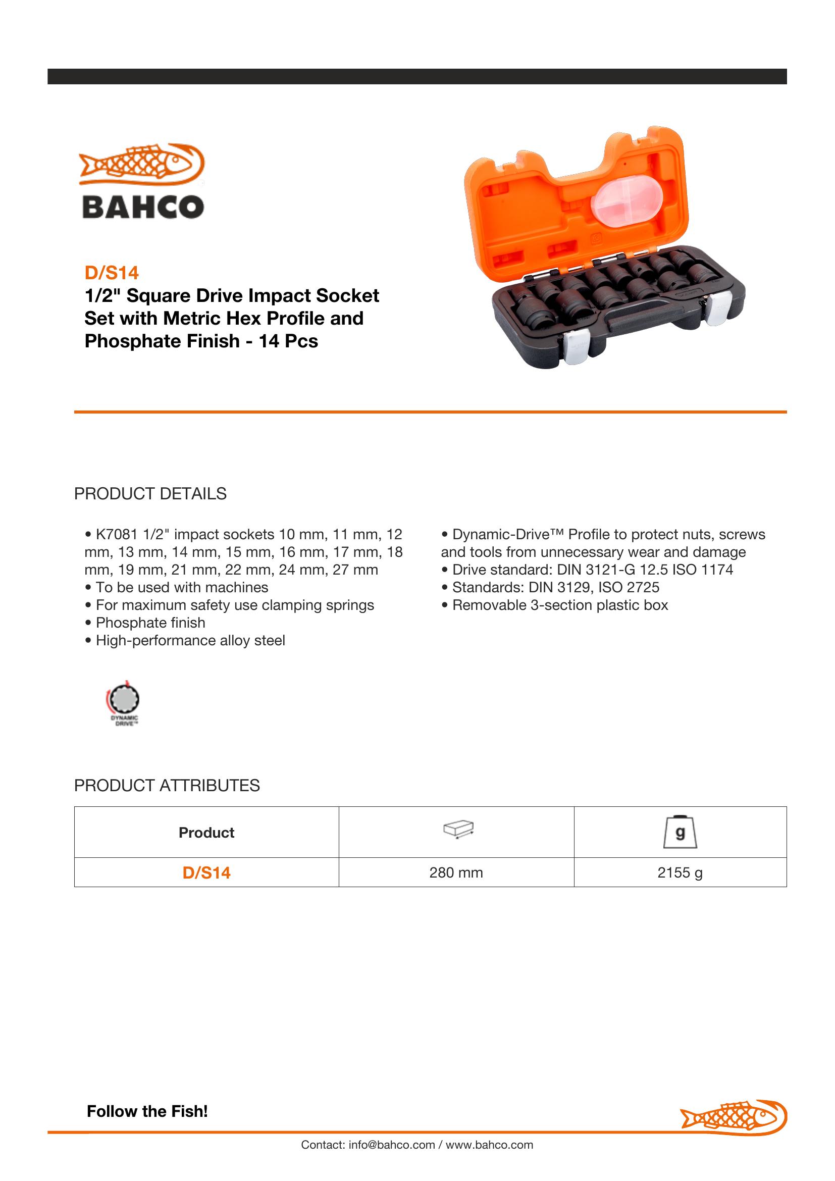 Bahco 14 piece 1/2" Drive Impact Socket Set. Set contains: 10, 11, 12, 13, 14, 15, 16, 17, 18, 19, 21, 22 (length: 38mm), 24 & 27mm (length: 45mm) - Image 4