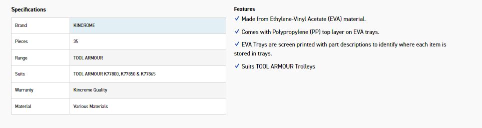 KINCROME EVA825T 35P PLI/WRCH TRAY TOOL ARMOUR - Image 2