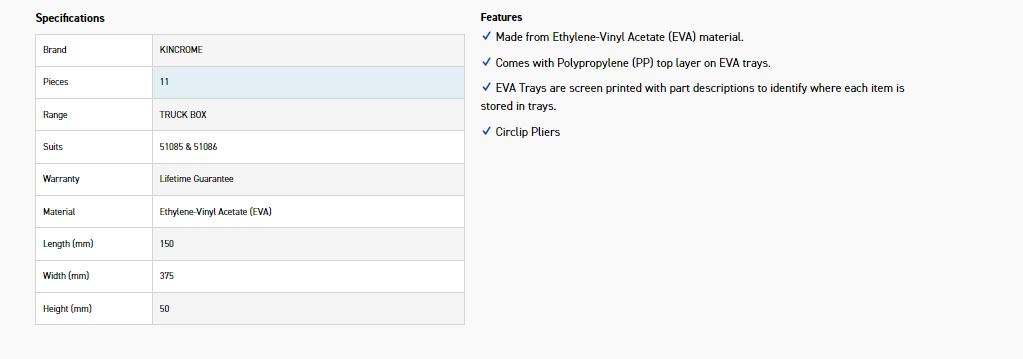 KINCROME EVA84T 11P PLIER/KNF TRAY TRUCK BOX - Image 2