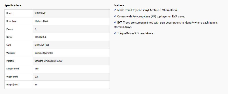KINCROME EVA85T 8PC SCREWDRIVER TRAY TRUCK BOX - Image 2