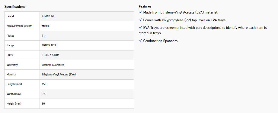 KINCROME EVA88T 11PC COMBO SPANNER EVA (MP) - Image 2