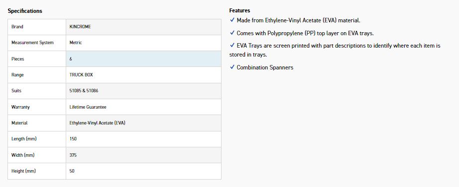 KINCROME EVA89T 6PC COMBO SPANNER EVA (MP) - Image 2