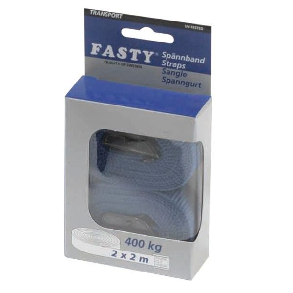 FASTY - TIE STRAP, 2m x 25mm TRANSPORT CAP. 400kg BLUE [2] PACK