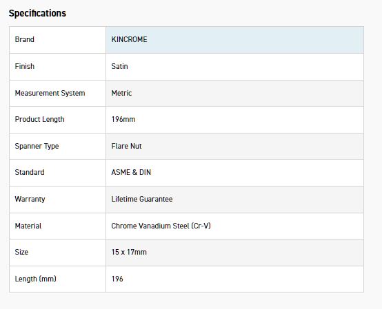 KINCROME FS1517 SPANNER F/NUT 15 X 17MM - Image 2