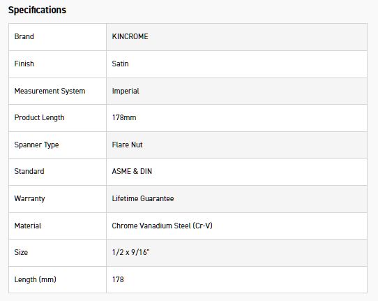 KINCROME FS1618 SPANNER F/NUT 1/2 X 9/16 - Image 2