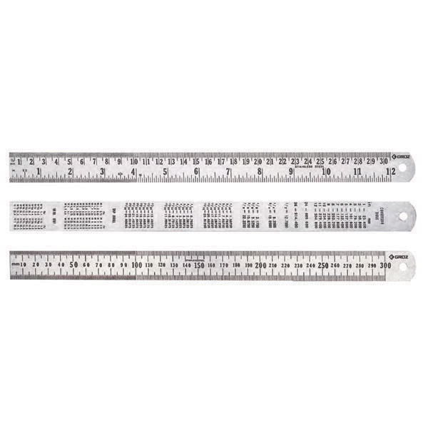 SR/12 GROZ STEEL RULE, IMPERIAL & METRIC, 300MM / 12"