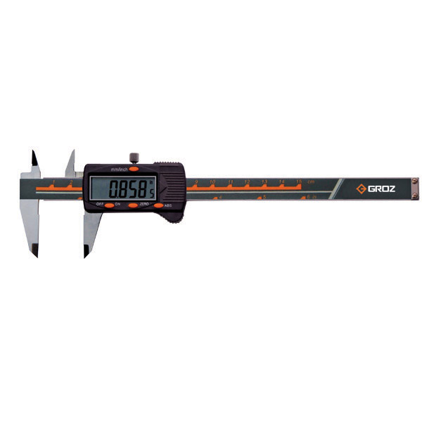 EDC/6 GROZ DIGITAL VERNIER CALIPER, 0-6/0-150MM, 0.0005/ 0.01MM, 4 BUTTONS, WITH THUMB WHEEL