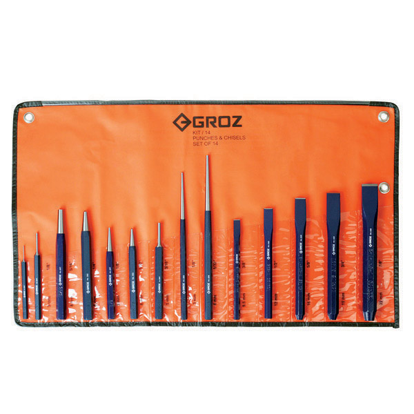 KIT/14/ST GROZ PUNCH & COLD CHISEL SET, 14 PCE
