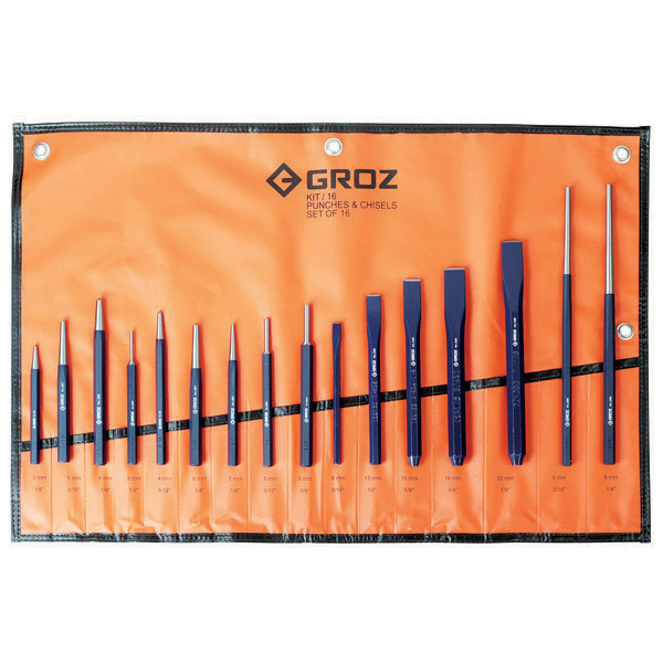 KIT/16/ST GROZ PUNCH & COLD CHISEL SET, 16 PCE