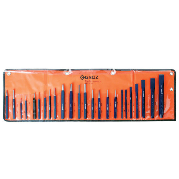 KIT/24/ST GROZ PUNCH & COLD CHISEL SET, 24 PCE