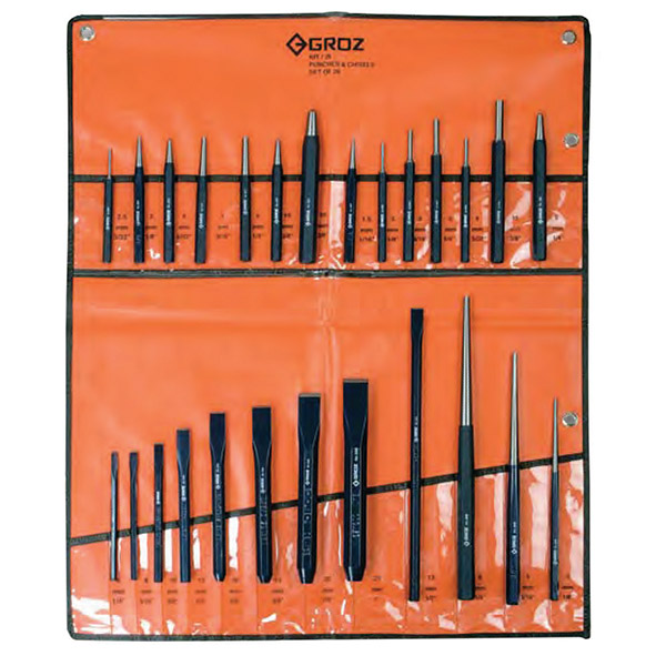 KIT/26/ST GROZ PUNCH & COLD CHISEL SET, 26 PCE