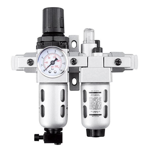 GROZ FRCLM156334-S/G AIR FILTER REGULATOR LUBRICATOR C/W GAUGE & BRACKET, STANDARD, 1/2" PORT